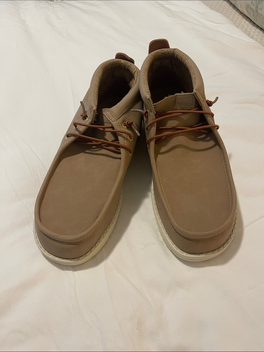 Hey Dude Men's Chukka Boots — Light Tan Upper with Brown Laces